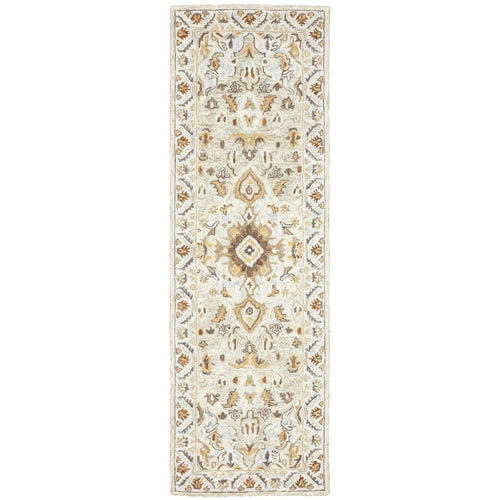 2' X 8' Ivory Beige Gold And Muted Grey Oriental Tufted Handmade Stain