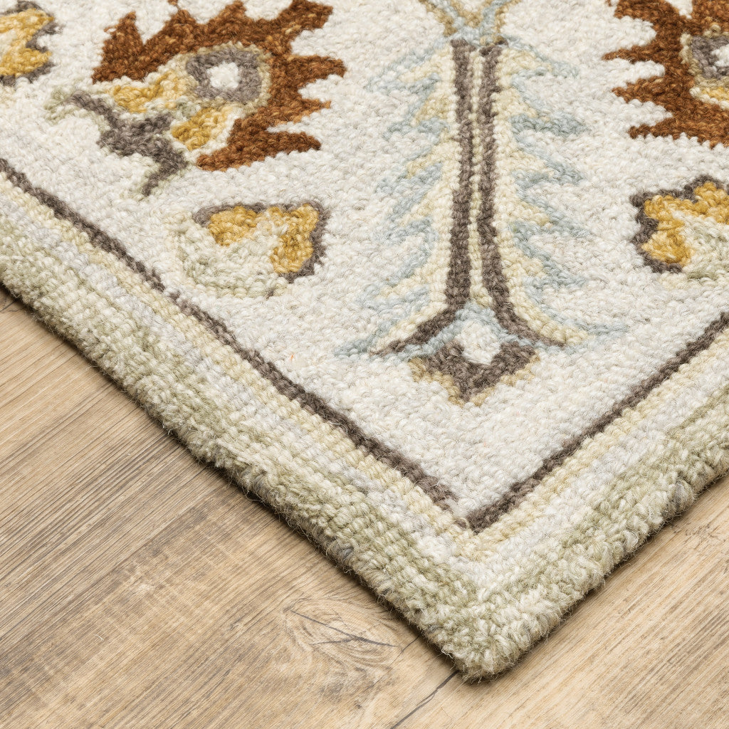 2' X 8' Ivory Beige Gold And Muted Grey Oriental Tufted Handmade Stain
