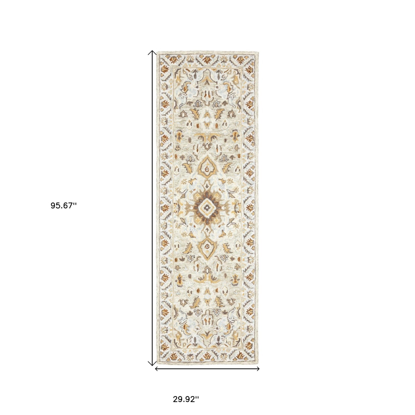 2' X 8' Ivory Beige Gold And Muted Grey Oriental Tufted Handmade Stain